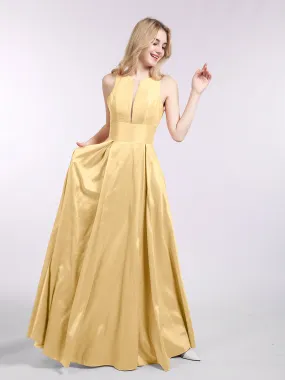 A-ligne Taffeta Robe Longue avec Poches Or Grande Taille