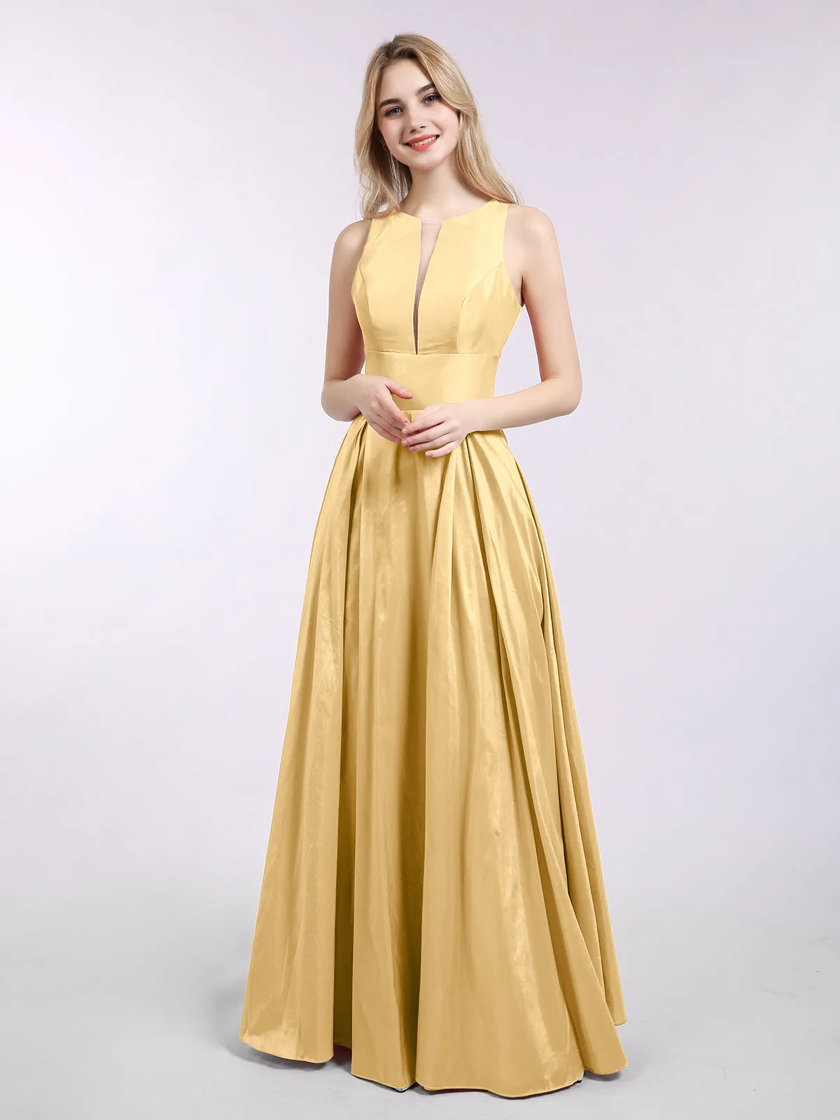 A-ligne Taffeta Robe Longue avec Poches Or Grande Taille