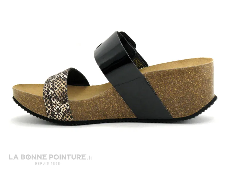 Achat chaussures K DAQUES Femme Mule, vente K DAQUES Copla - Python - Noir verni - Mule compensee Femme