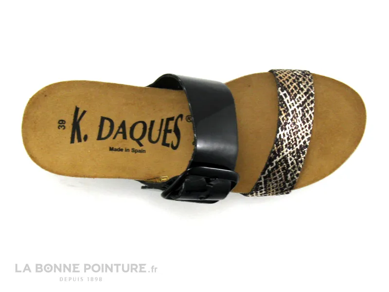 Achat chaussures K DAQUES Femme Mule, vente K DAQUES Copla - Python - Noir verni - Mule compensee Femme