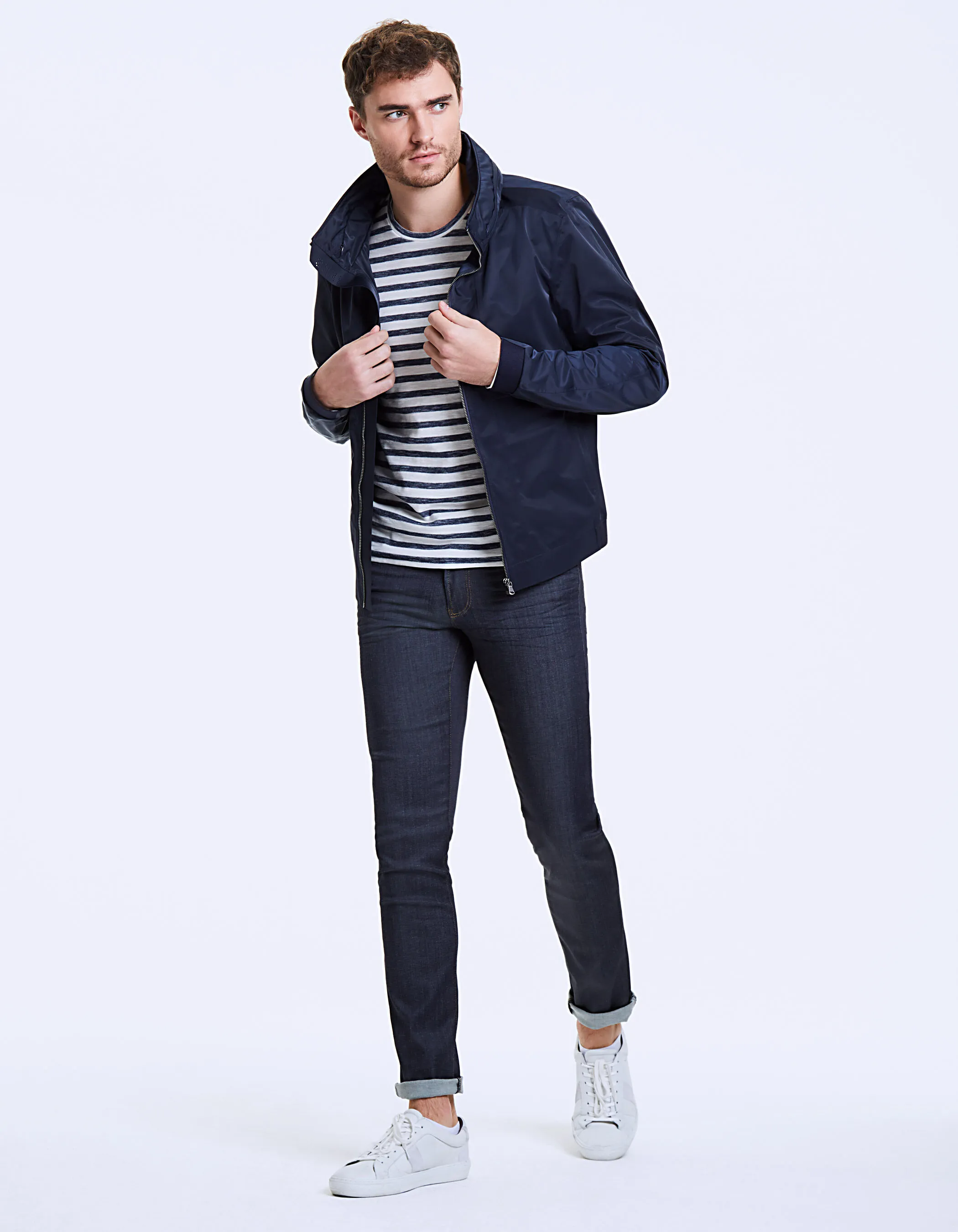 Blouson mi-long navy Waterproof Homme