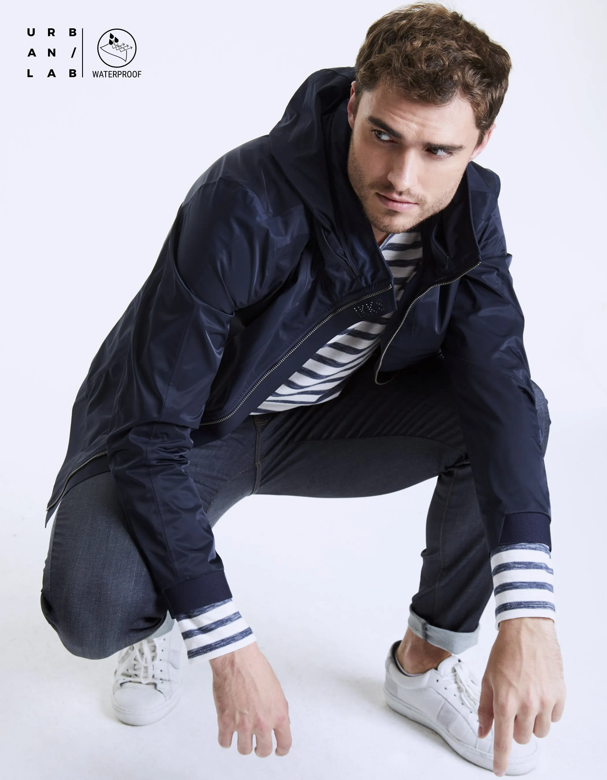 Blouson mi-long navy Waterproof Homme