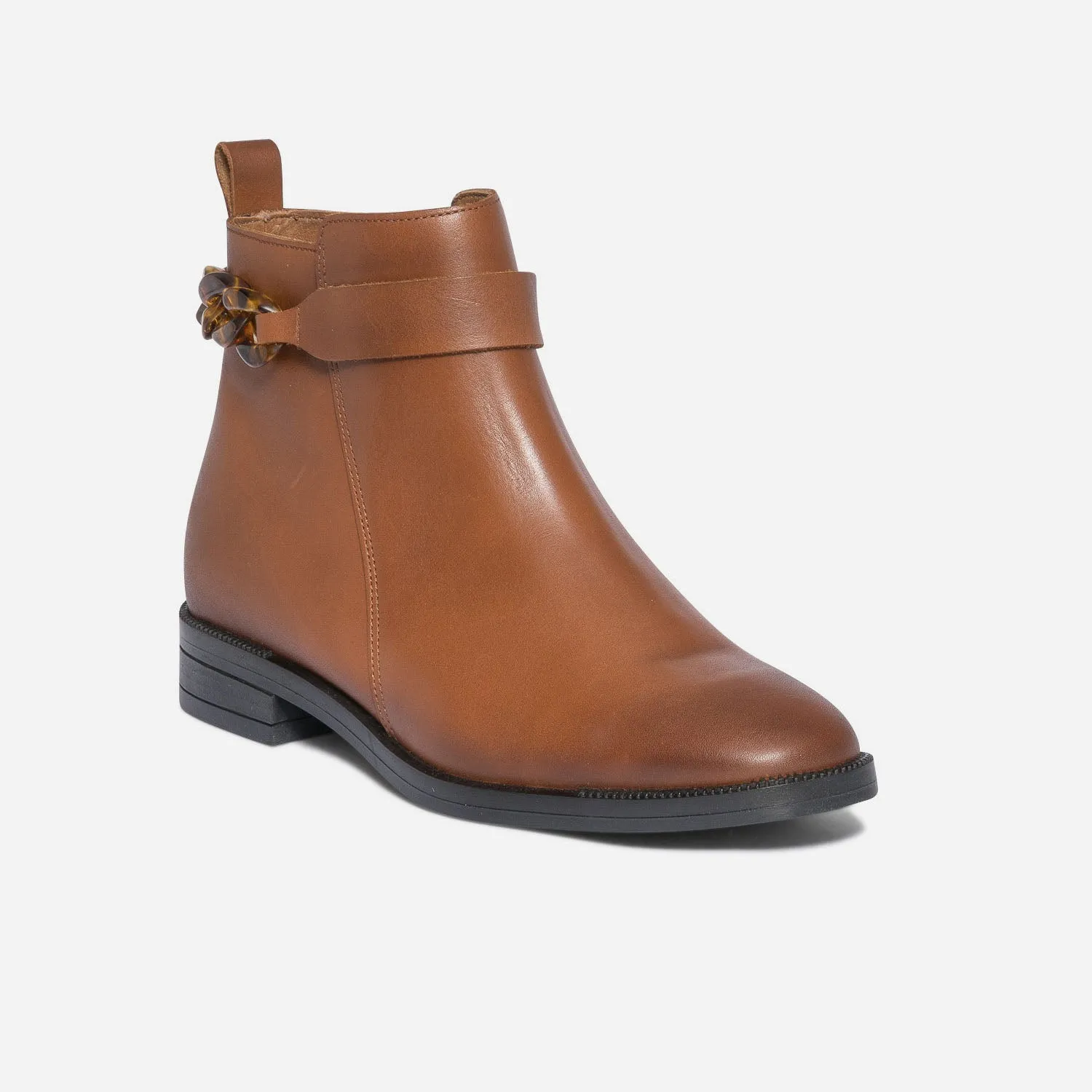 Boots camel éco-conçu en cuir avec maxi-chaîne - Boots / bottines Femme | ERAM