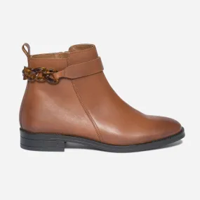 Boots camel éco-conçu en cuir avec maxi-chaîne - Boots / bottines Femme | ERAM