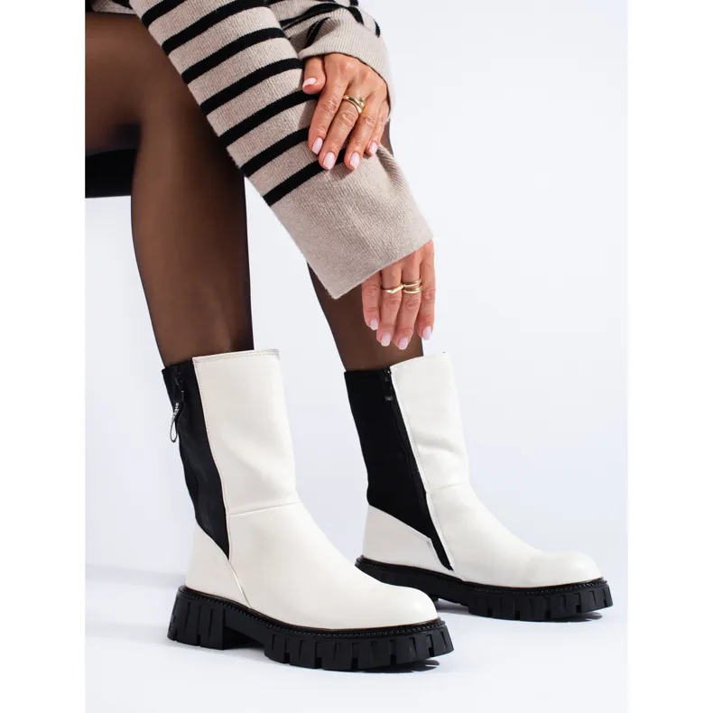 Bottes pour femmes avec un haut Shelovet noir et blanc blanche le noir