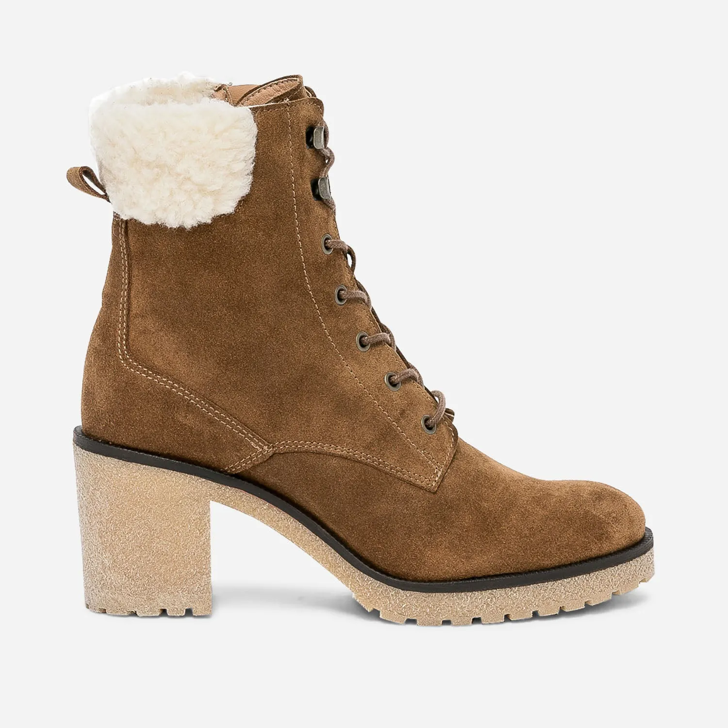 Bottine cognac en cuir velours éco-conçu - Boots / bottines Femme | ERAM