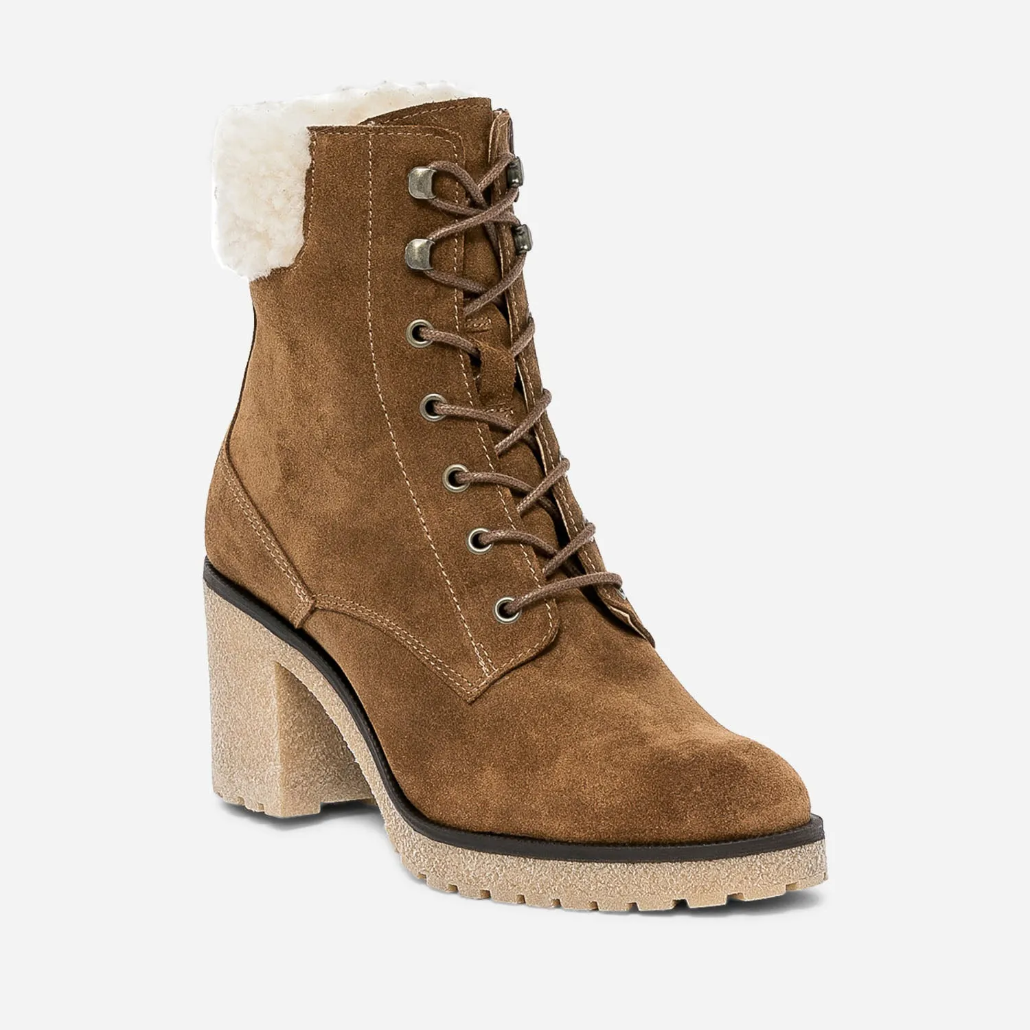 Bottine cognac en cuir velours éco-conçu - Boots / bottines Femme | ERAM