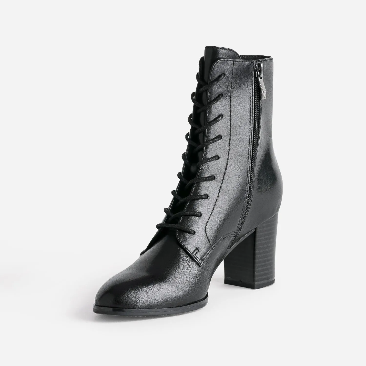 Bottine à talon CAPRICE noire en cuir - Boots / bottines Femme | ERAM