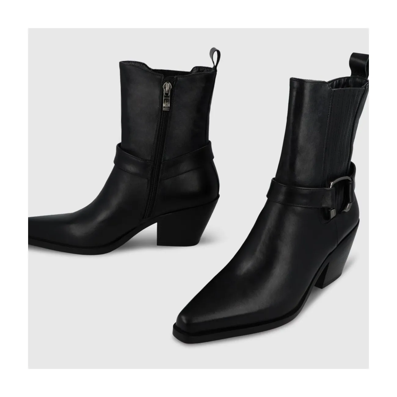 Bottines cow-boy femme en cuir noir | LODI Chaussures femme en ligne.