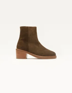 Bottines en cuir certifié | suède kaki "véronique" femme - Odaje