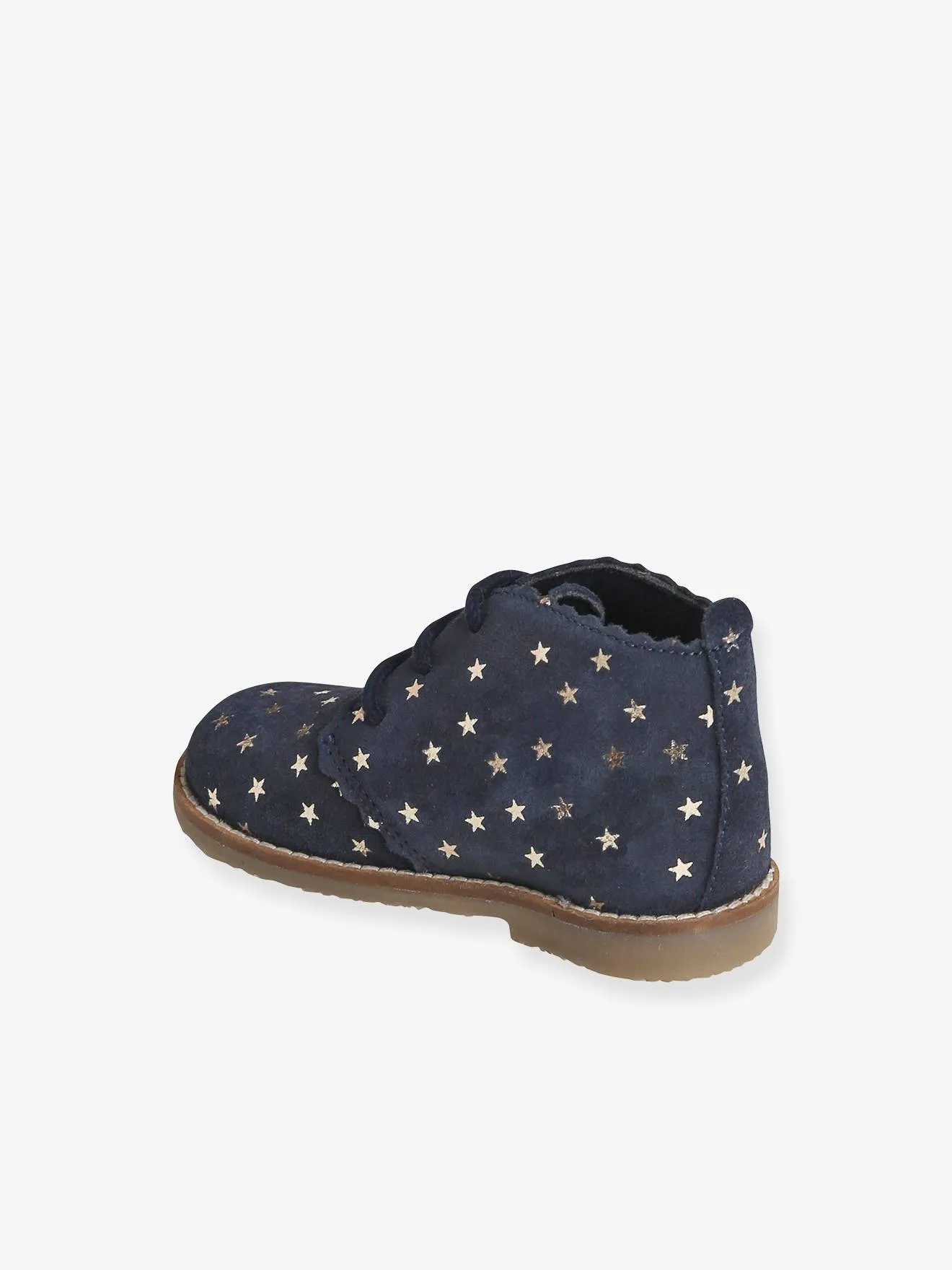 Bottines lacées cuir bébé fille bleu marine imprimé étoile - Vertbaudet