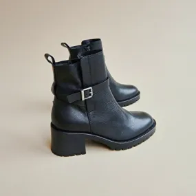 Bottines à bouts ronds et boucles en cuir grainé noir pour Femme | Jonak