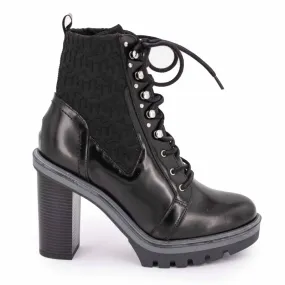 Bottines à talon rangers en cuir noir t37-42 Femme TOMMY HILFIGER à