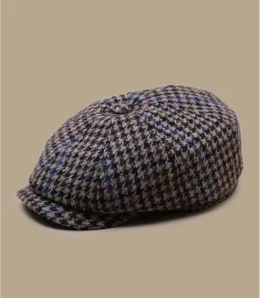 béret gavroche laine carreaux - Hatteras Harris Tweed beige black houndstooth Stetson : Headict