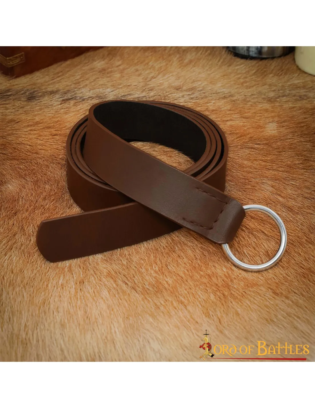 Ceinture médiévale en cuir boucle circulaire en acier, marron ⚔️ Boutique Épées