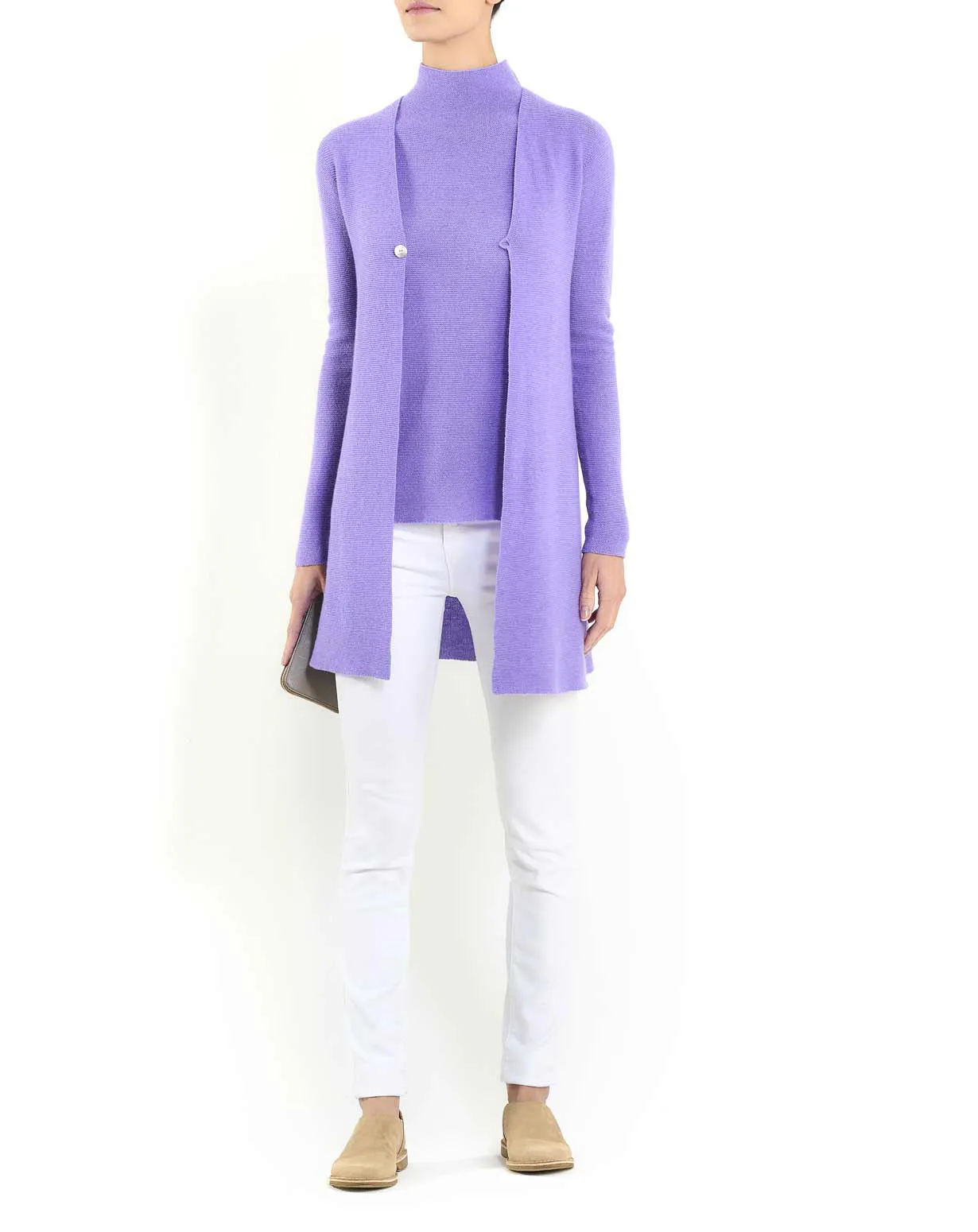 Gilet long à bouton unique en Cachemire Femme