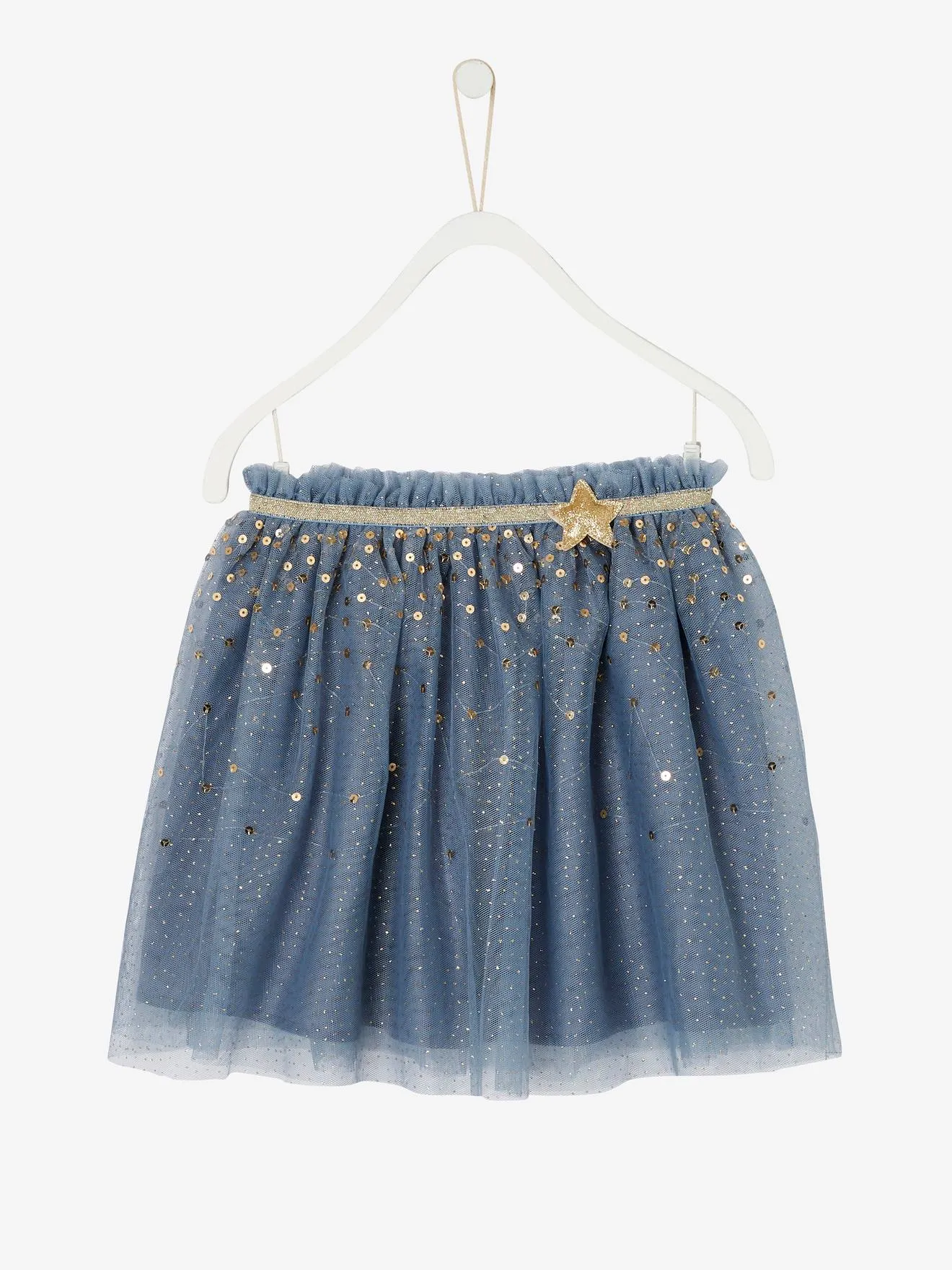 Jupon de fête en tulle parsemé de sequins et paillettes bleu canard clair - Vertbaudet