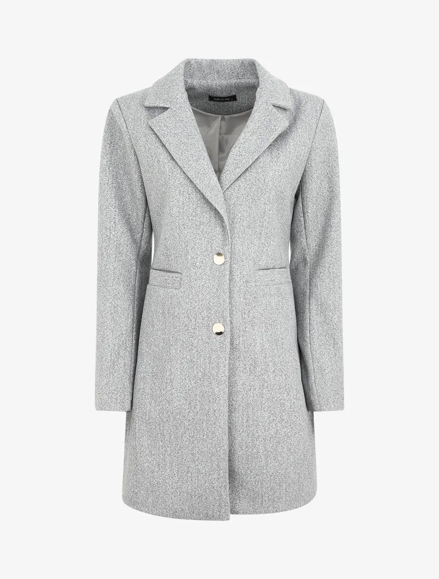 Manteau mi-long à boutons dorés - Gris