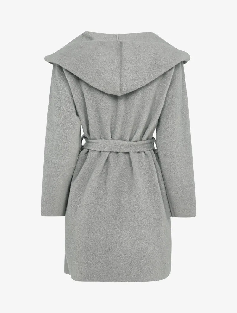 Manteau mi-long à capuche effet laine - Gris clair