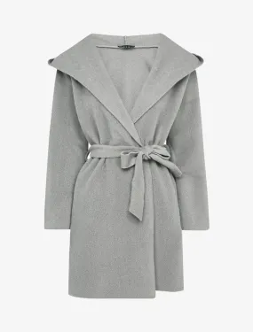 Manteau mi-long à capuche effet laine - Gris clair