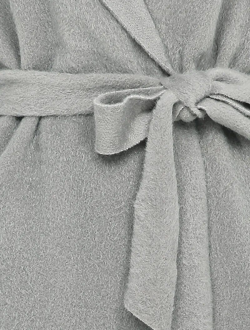 Manteau mi-long à capuche effet laine - Gris clair