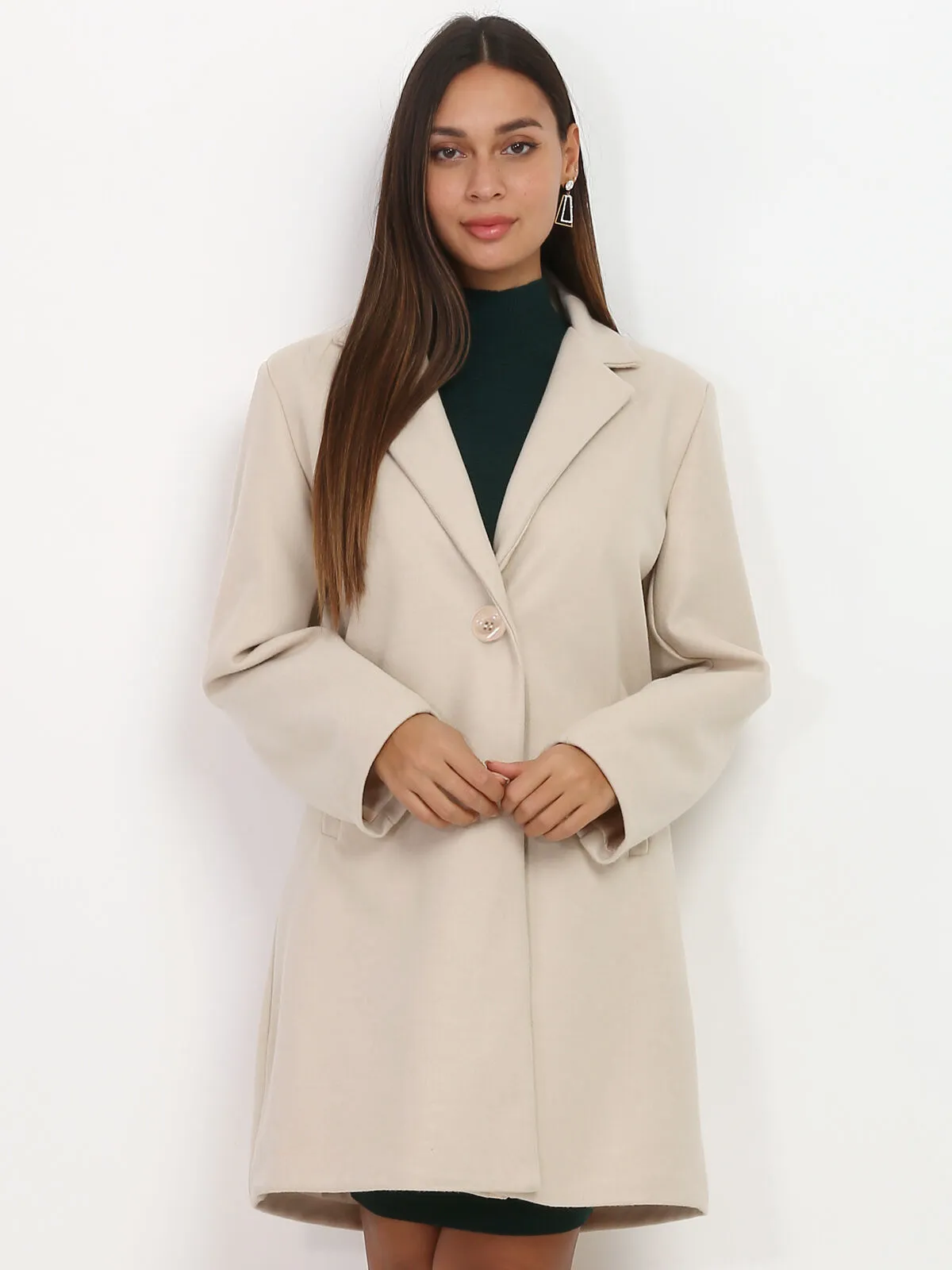 Manteau mi long à col revers- Beige