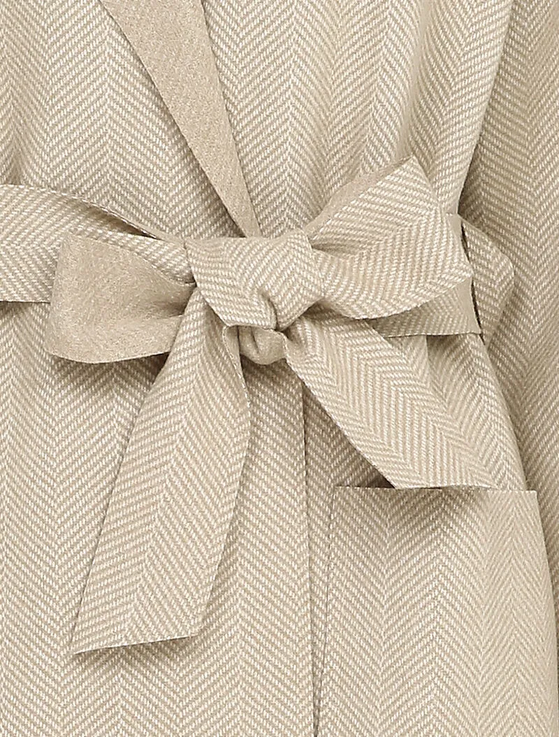 Manteau mi-long imprimé chevron - Beige