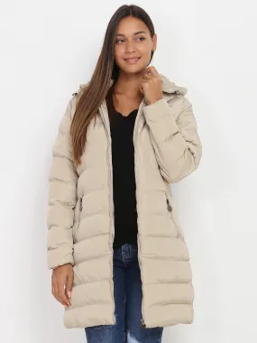 Manteau mi-long matelassé à capuche- Beige