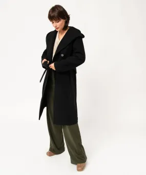 Manteau mi-long à grand col capuche femme noir