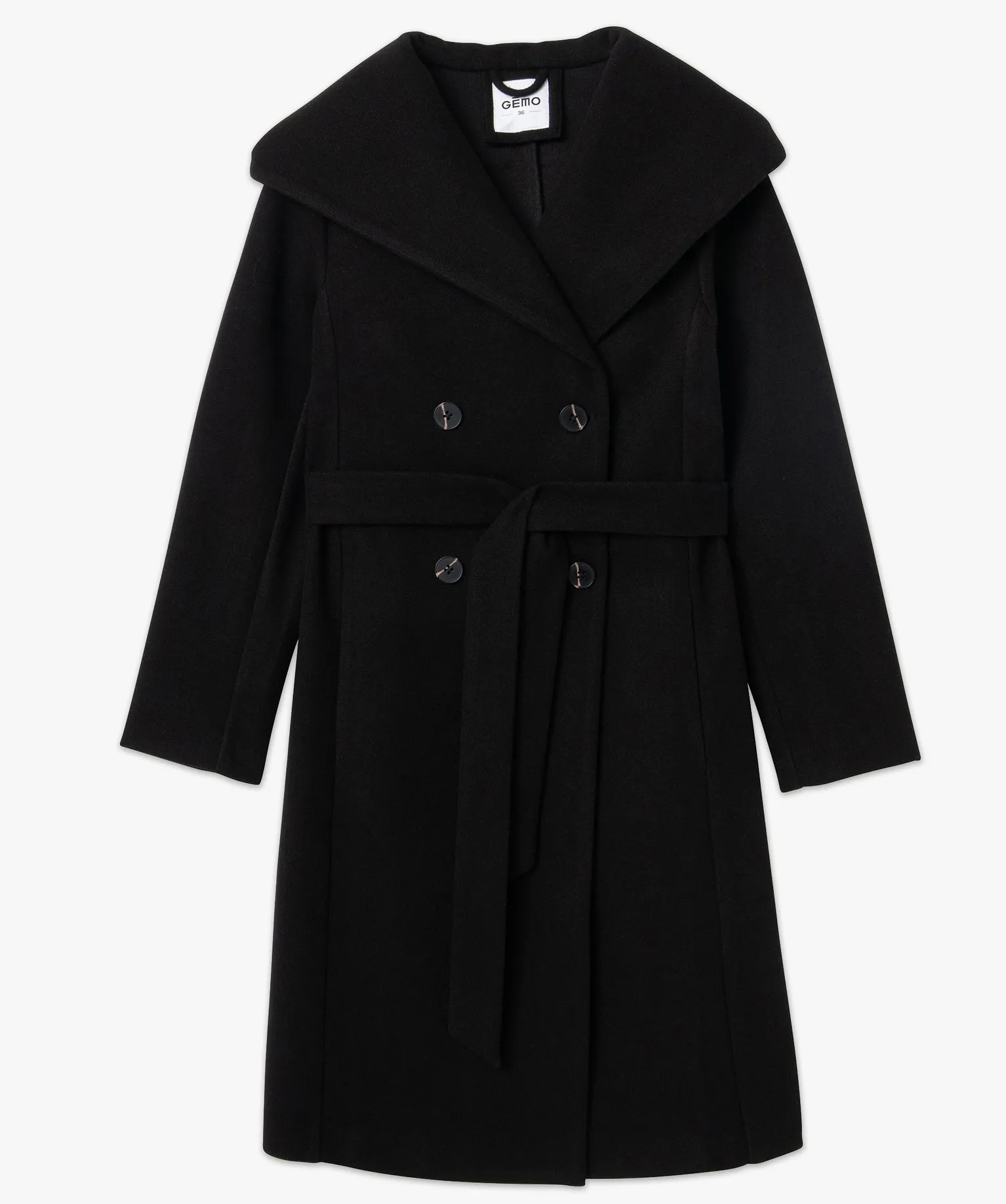 Manteau mi-long à grand col capuche femme noir