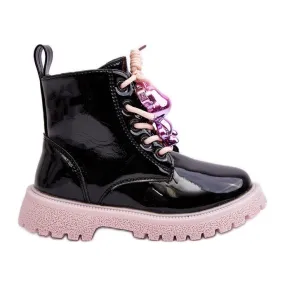 Miss Bottes isolées vernies pour enfants avec décoration, noir et rose Bunnyjoy le noir