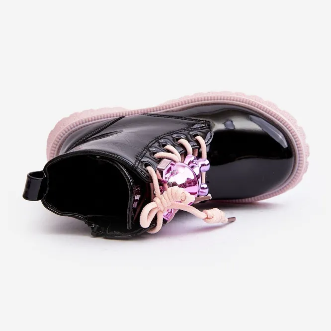 Miss Bottes isolées vernies pour enfants avec décoration, noir et rose Bunnyjoy le noir