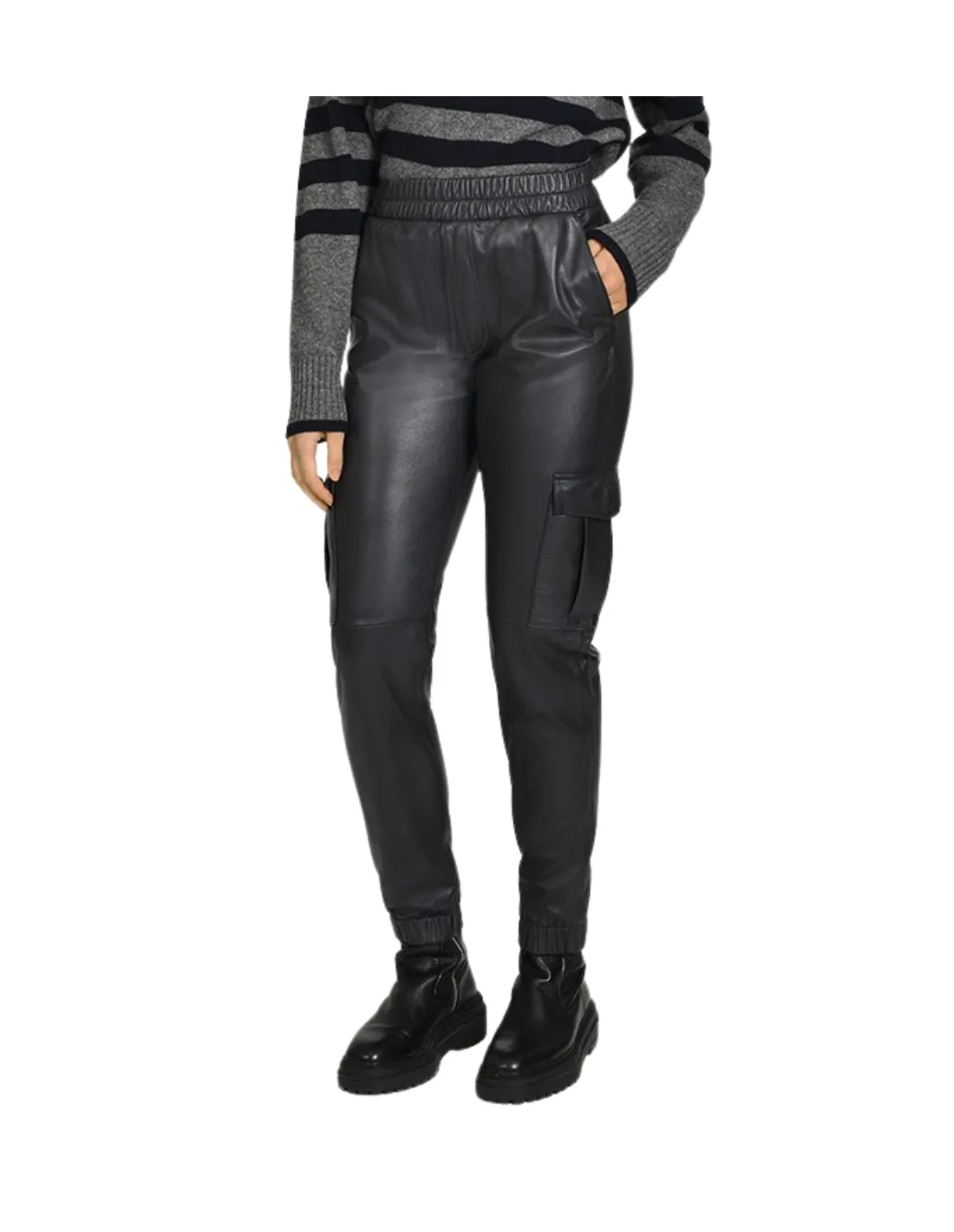 Pantalon cargo en cuir Oakwood Yacht Ref 60960 Noir