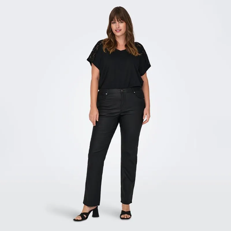 Pantalon en simili cuir noir droit Femme ONLY CARMAKOMA à prix 