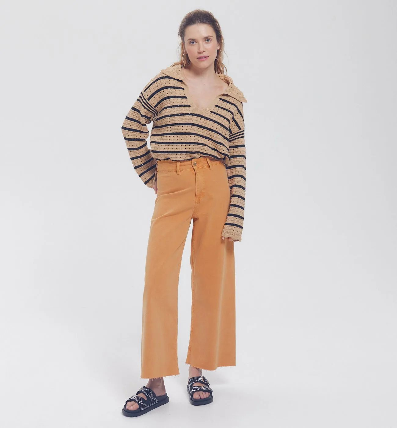 Pantalon large en toile Femme - COGNAC MOYEN