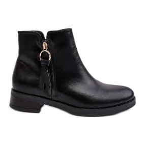 PE1 Bottines Plates En Cuir Pour Femme Noir Vasica le noir