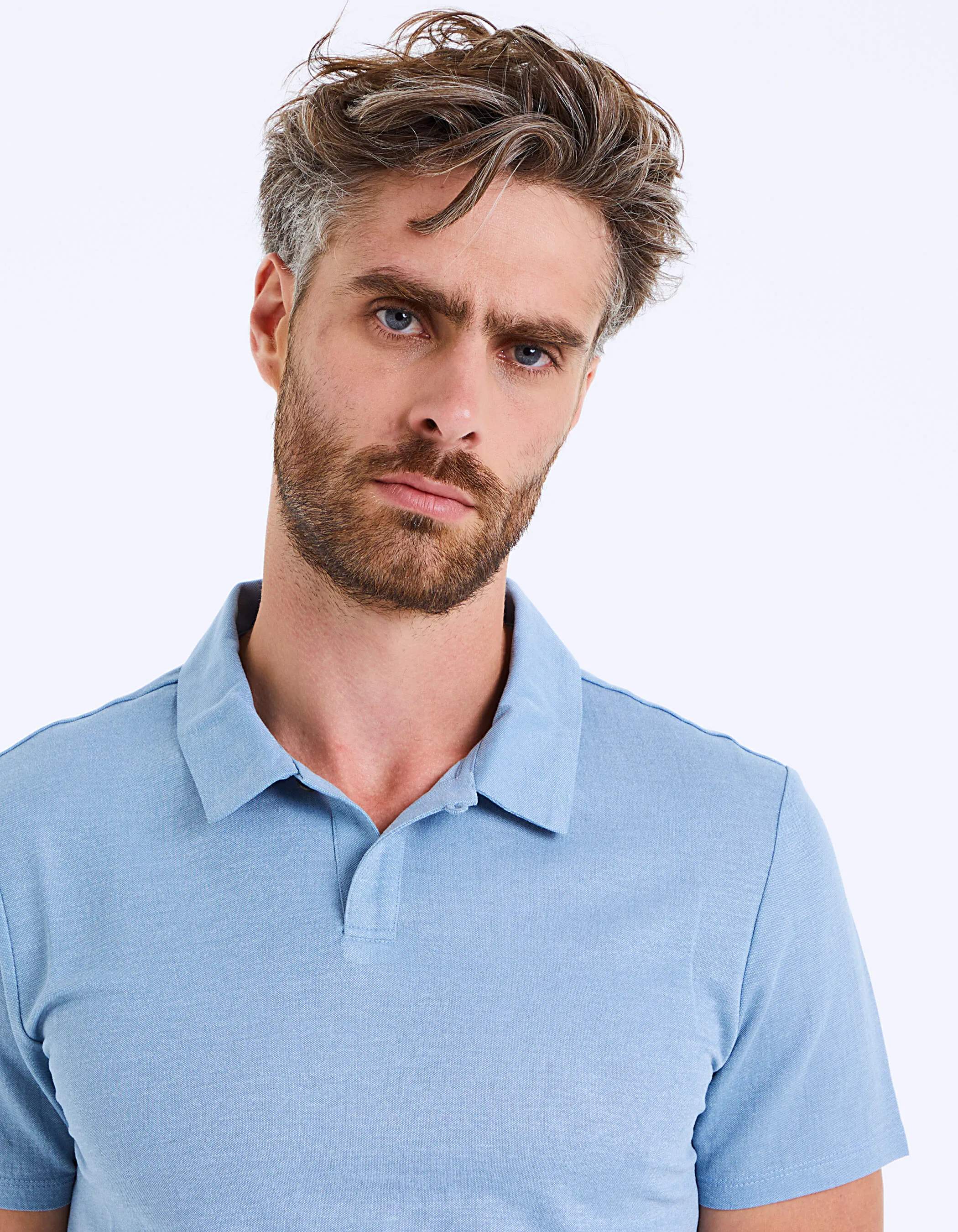 Polo bleu stone en viscose pour Homme