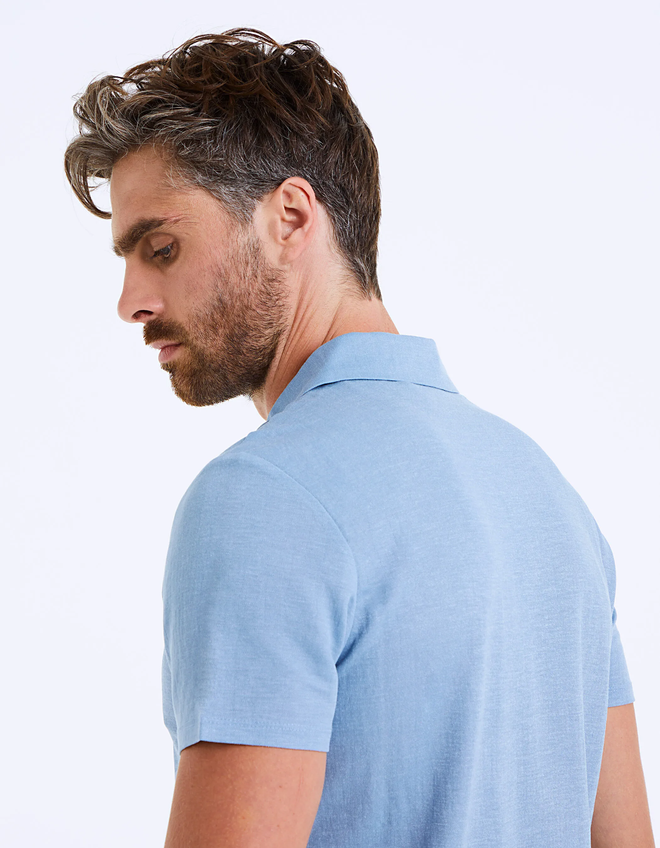 Polo bleu stone en viscose pour Homme