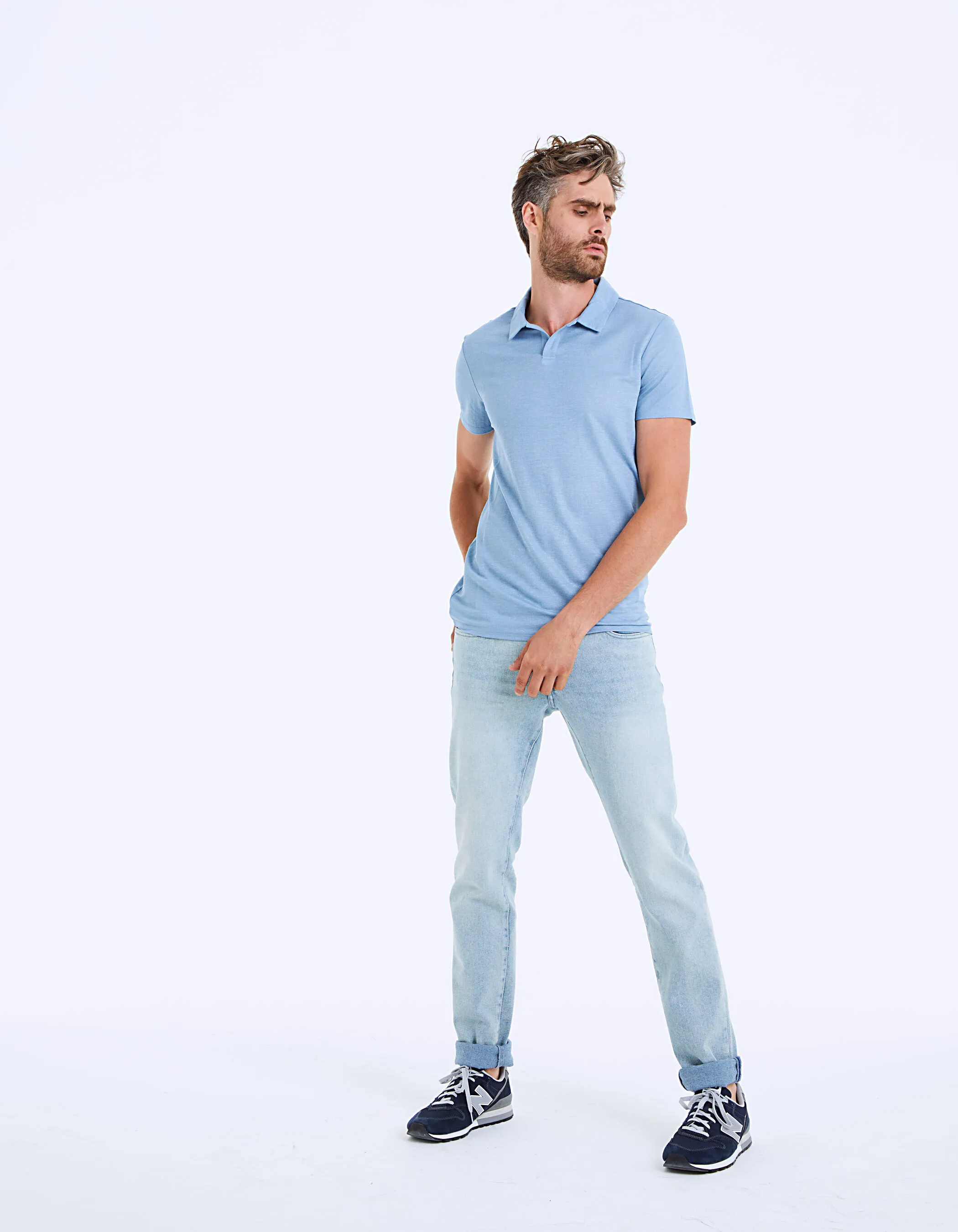 Polo bleu stone en viscose pour Homme