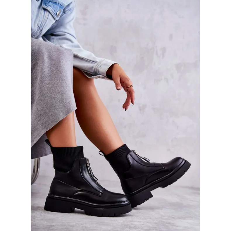 PS1 Bottes chaussettes pour femmes sur la fermeture éclair Black Shelter le noir