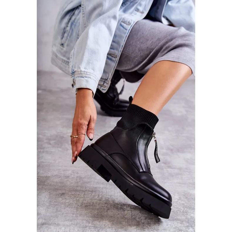 PS1 Bottes chaussettes pour femmes sur la fermeture éclair Black Shelter le noir