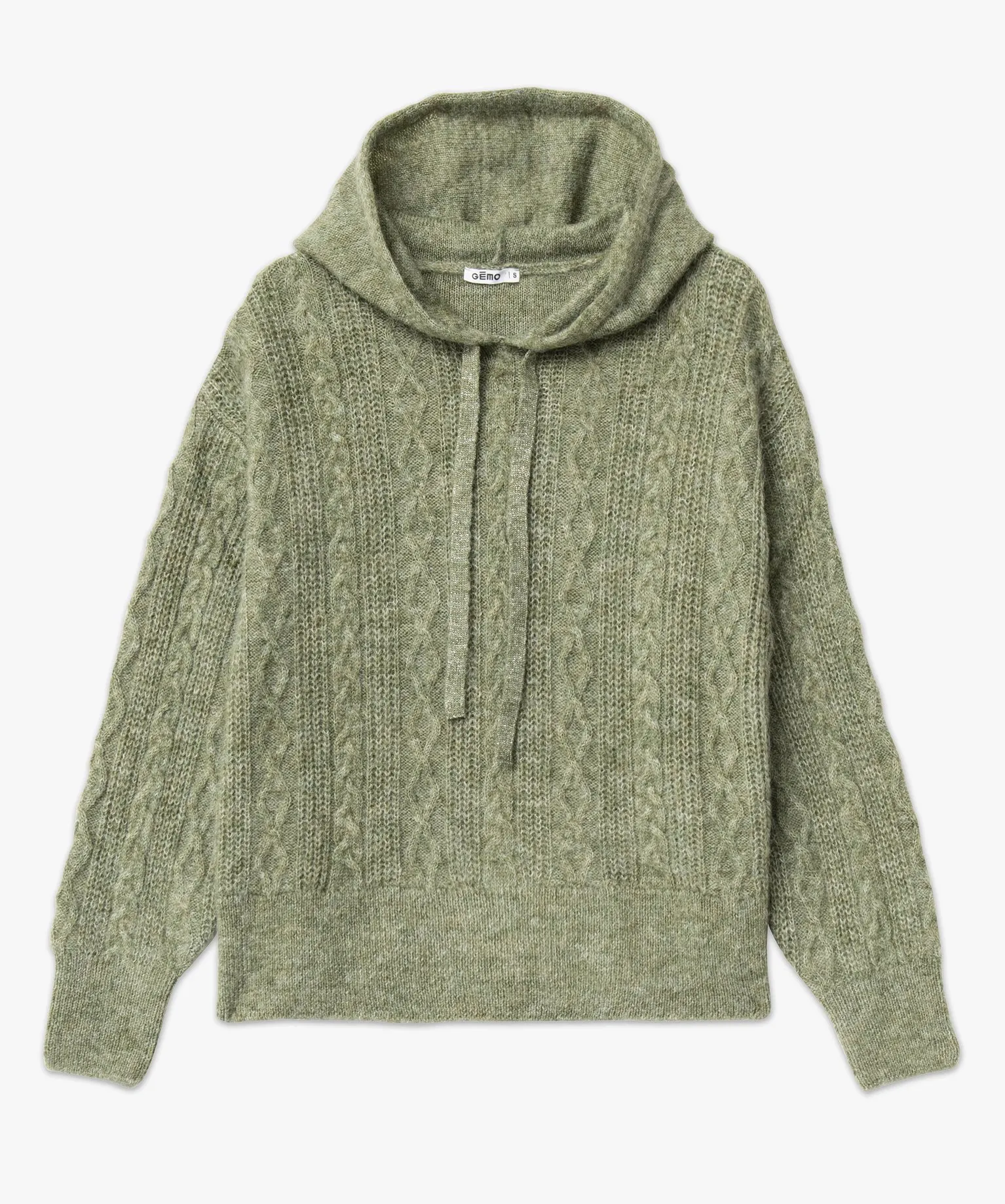 Pull à capuche à torsades femme vert