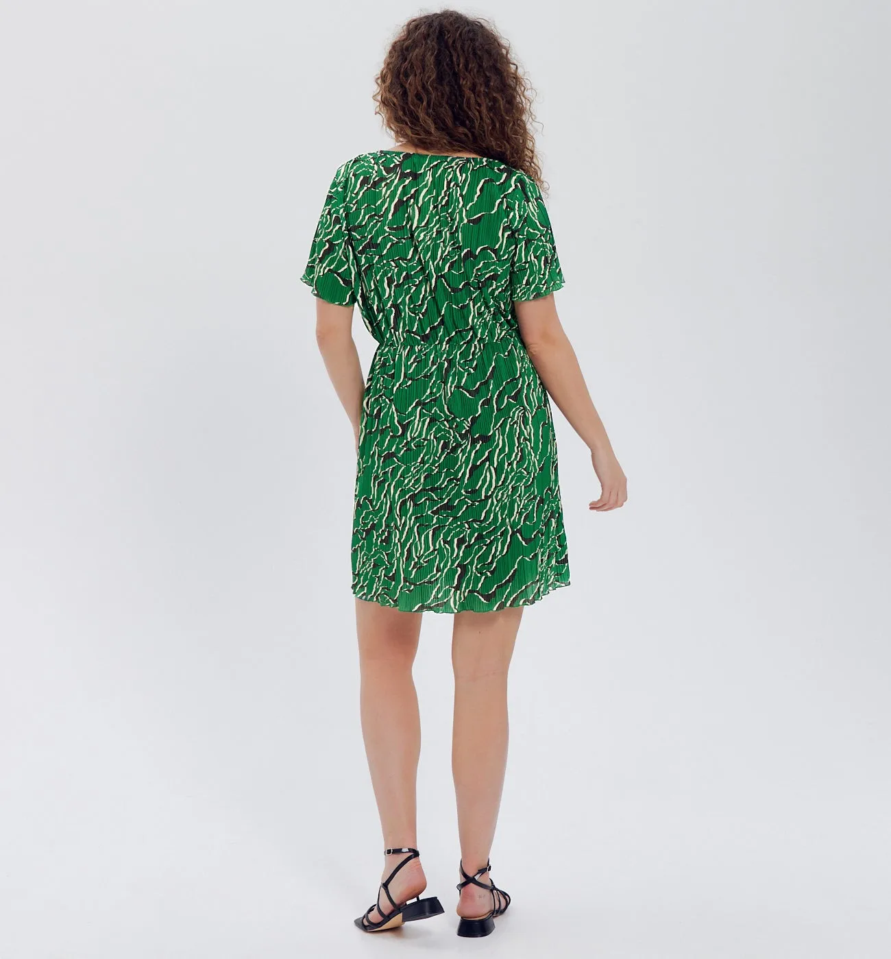 Robe courte plissée Femme - Imprimé vert