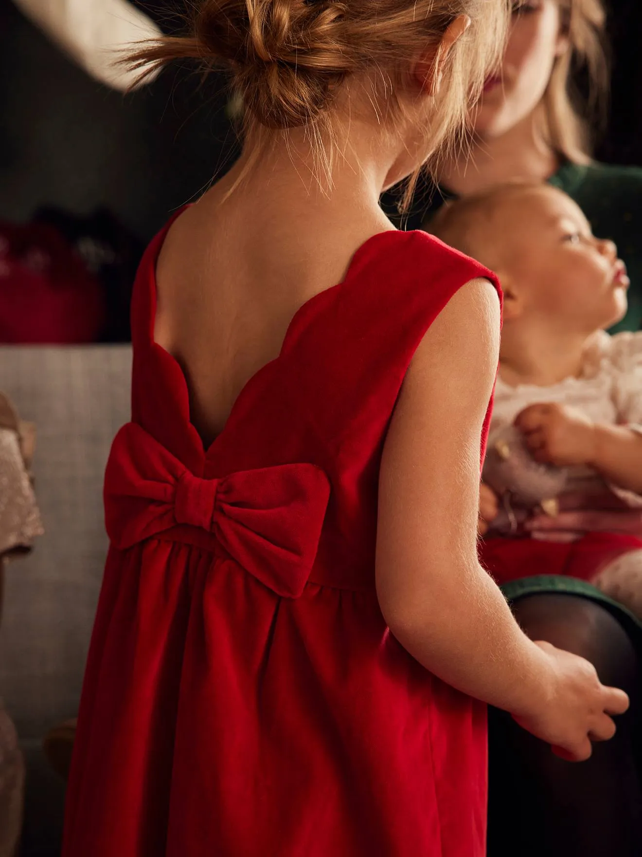 Robe de fête en velours lisse fille noeud au dos vert - Vertbaudet