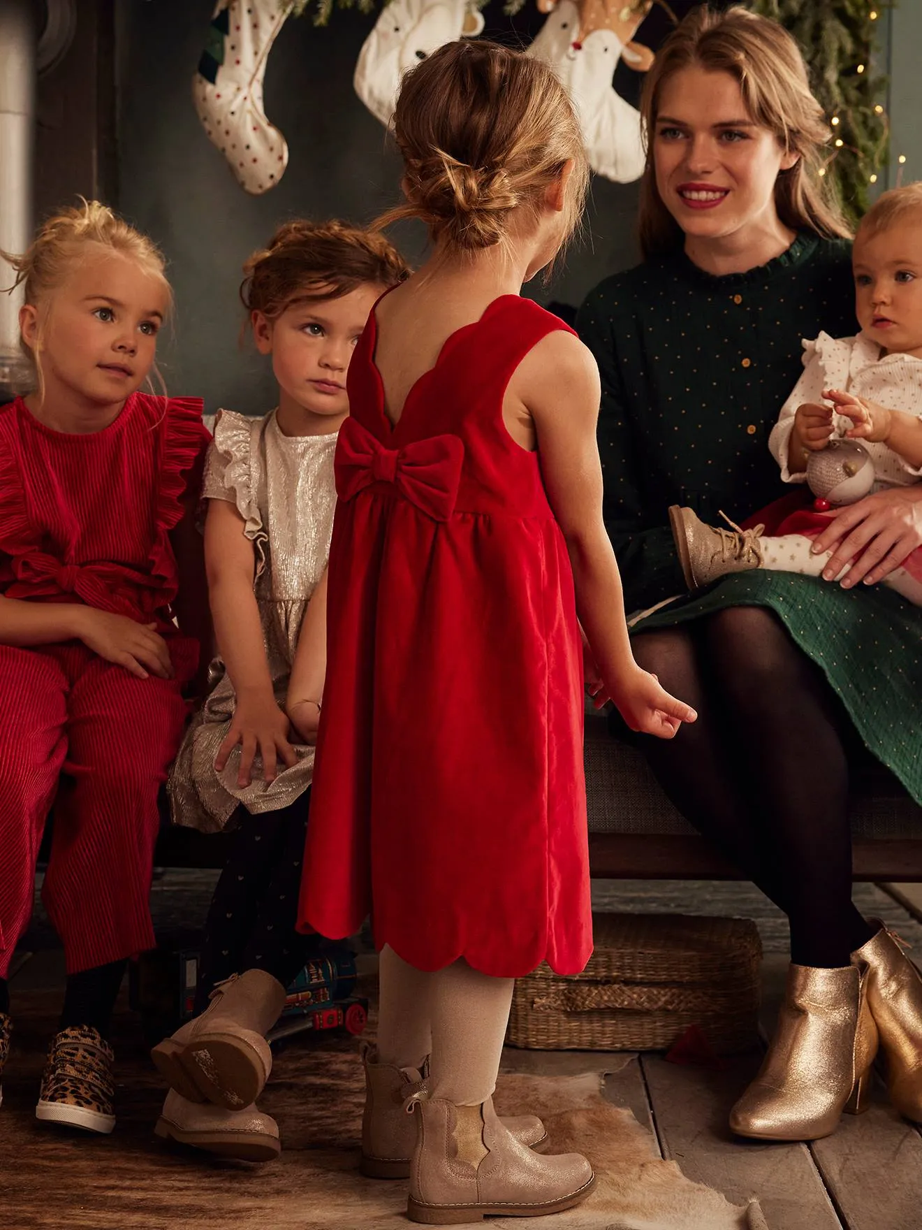 Robe de fête en velours lisse fille noeud au dos vert - Vertbaudet