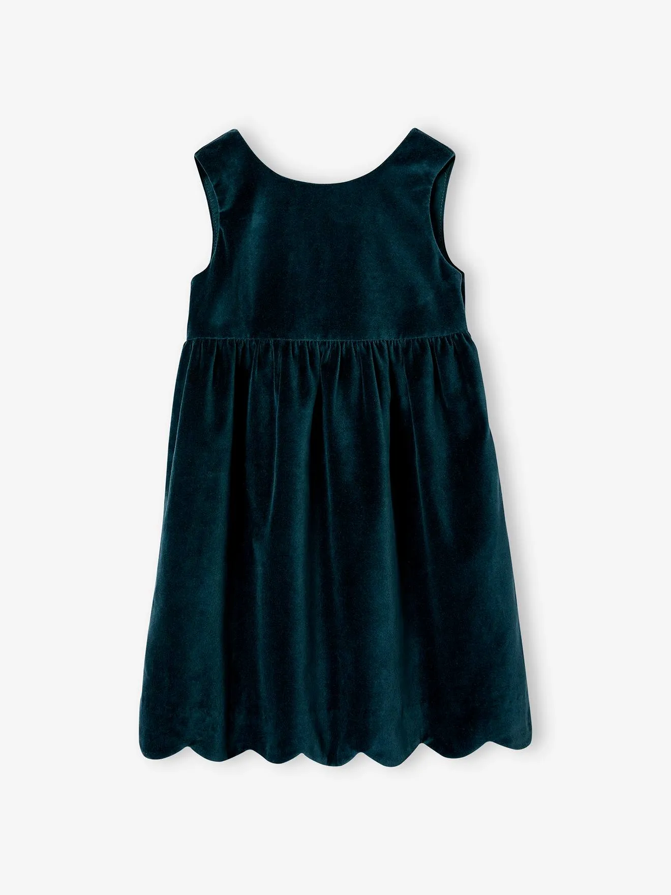 Robe de fête en velours lisse fille noeud au dos vert - Vertbaudet