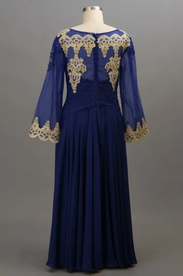 Robe de gala manche longue bloc couleur bleu royal & doré - Robedesoireelongue.fr