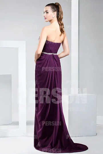 Robe de gala élégante violette bustier cœur avec bijoux sur ceinture et poitrine - Robedesoireelongue.fr