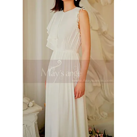 Robe de soirée blanche mousseline chic et glamour pour fête