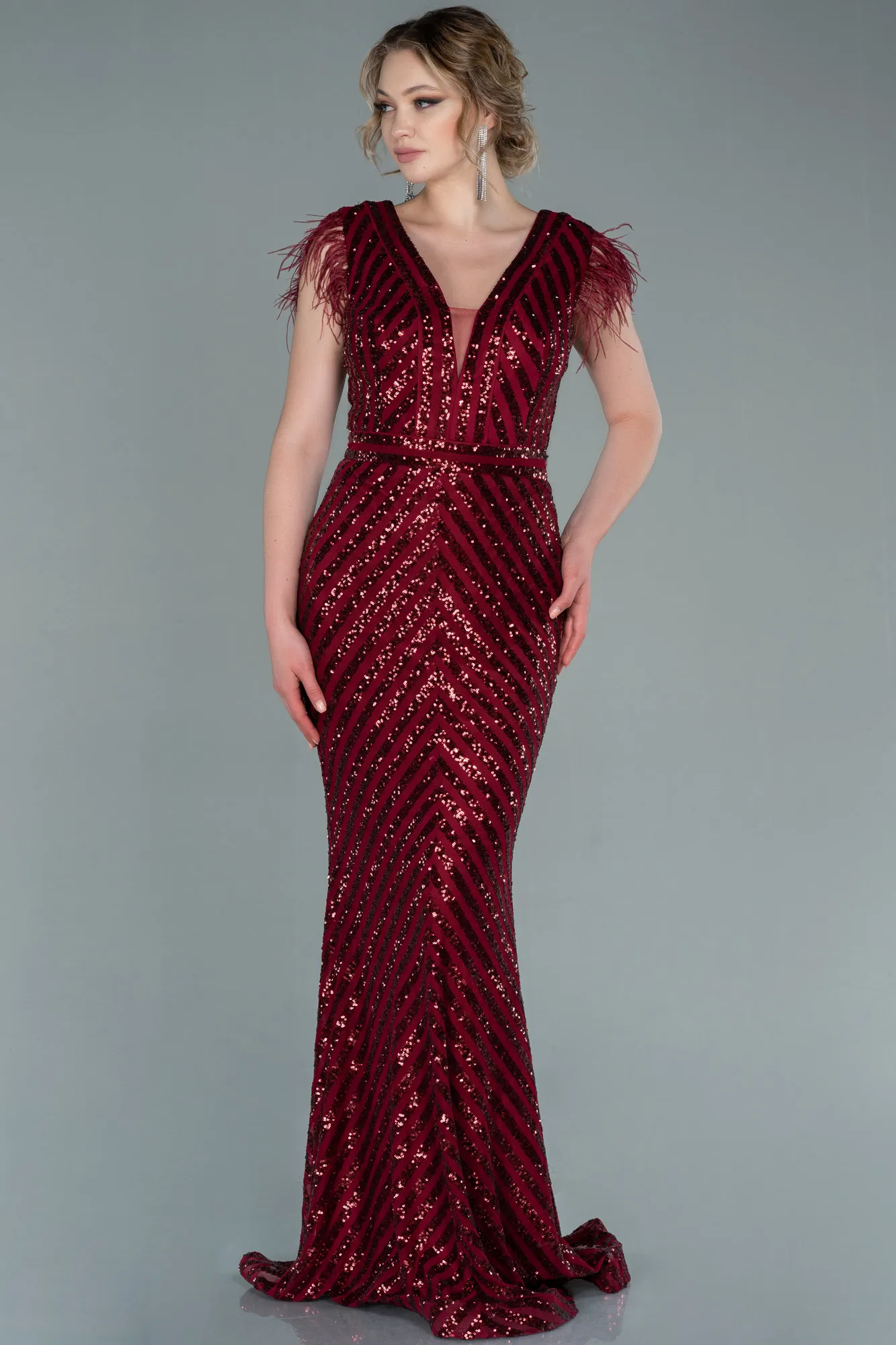 Robe de Soirée Longue Rouge Bordeaux ABU881